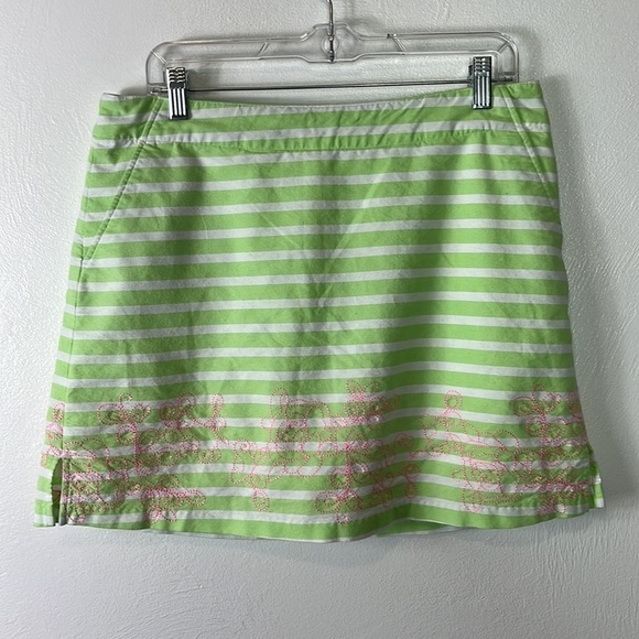 Lady Hagen Golf Skort Women's 10 Green Striped + Pink Embroidery Skirt + Shorts - Picture 14 of 16